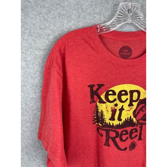 Life Is Good Shirt Men's XL Red Short Sleeve Keep It Reel Fishing Cool Tee - Picture 2 of 9